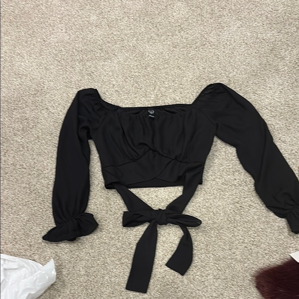 Windsor Black Tie-Front Blouse